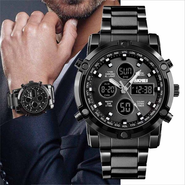 

2019 multifunctional outdoor watch double display luminous sports electronic watch man handsome bracelet clasp waterproof, Slivery;brown
