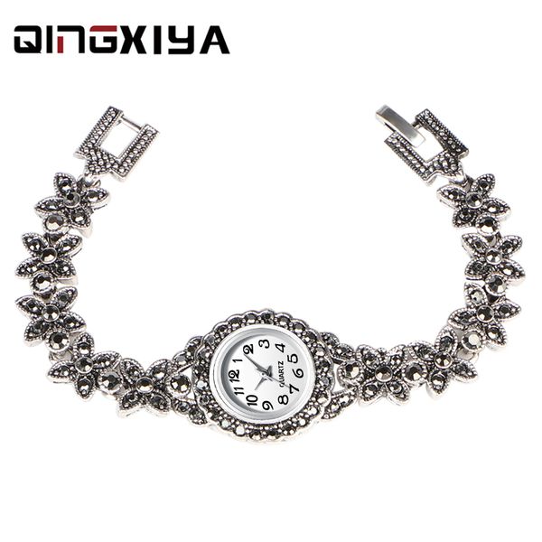

qingxiya brand elegant new women watches small dial antique silver bracelet quartz watch womens wristwatch montres femme, Slivery;brown