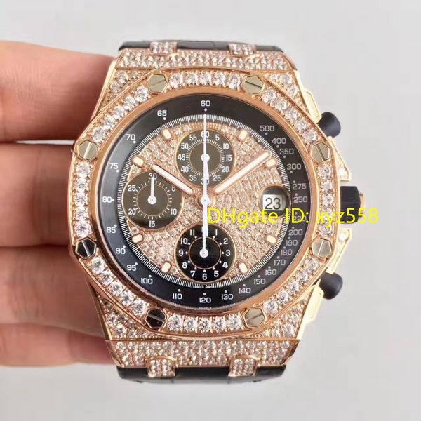 

luxury chronograph men's watch v2 diamonds wrist watch cal.3126 automatic leather strap swiss watch with brand box fast express, Slivery;brown