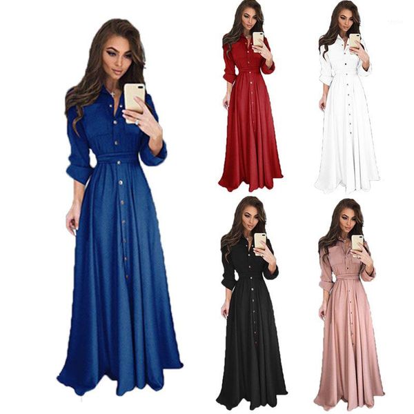 

long sleeve botton long dresses fashion slim solid color casual female clothing womens designer dress summer, Black;gray