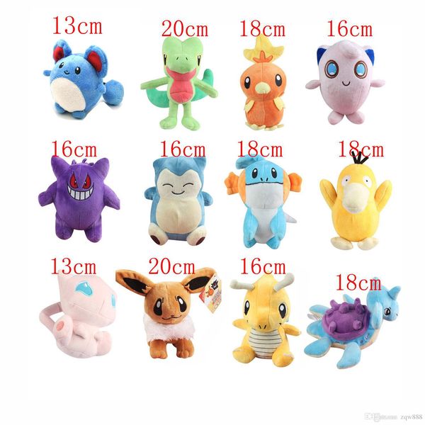 

100% cotton 13-20cm mudkip torchic jigglypuff marill eevee lapras psyduck dragonite snorlax treecko gengar plush toy
