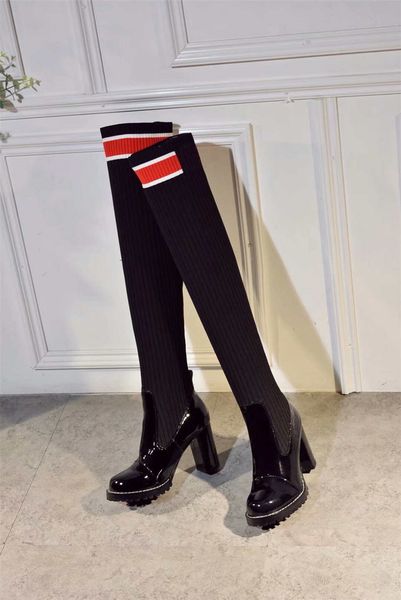 

2019 designer autumn and winter new luxury fashion casual ladies martin boots thigh-high boots women's shoes over the knee booties, Black