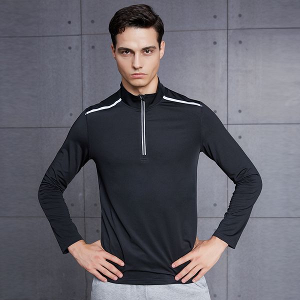 

vansydical sports cycling gym shirts men's half zipper long sleeve running sportswear fitness training sweatshirts, Black;blue