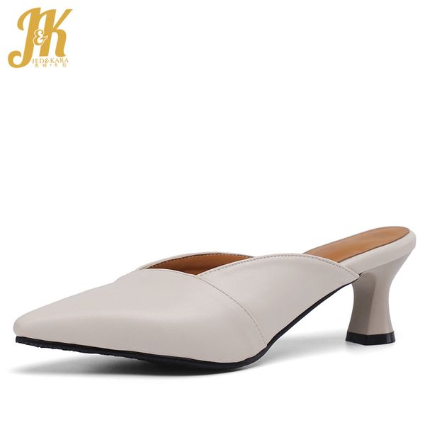

jk plus size 46 pu high heels slippers woman pointed toe footwear fashion slides shoes female mules shoes women spring 2019 new, Black