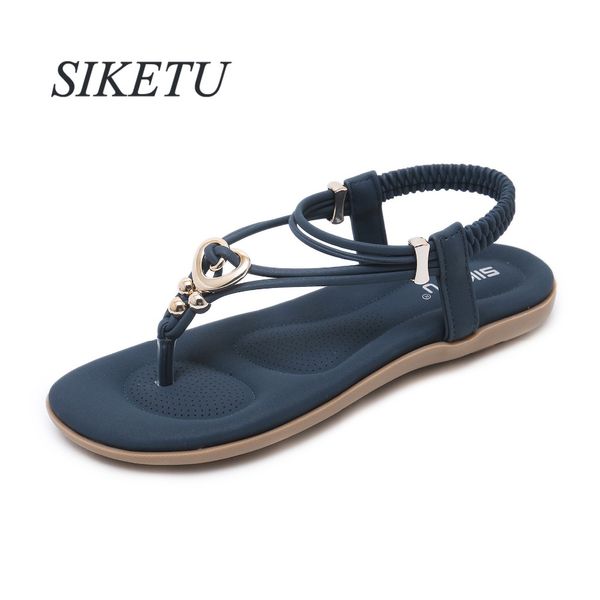 

siketu gladiator summer women's flat sandals metal decoration elastic band concise woman shoes us5-.5 blue purple apricot, Black