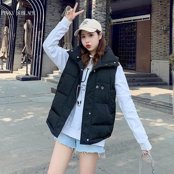 

pinkyisblack 2019 autumn winter women sleeveless vest jacket warm slim down cotton short outerwear casual female waistcoat, Black;white