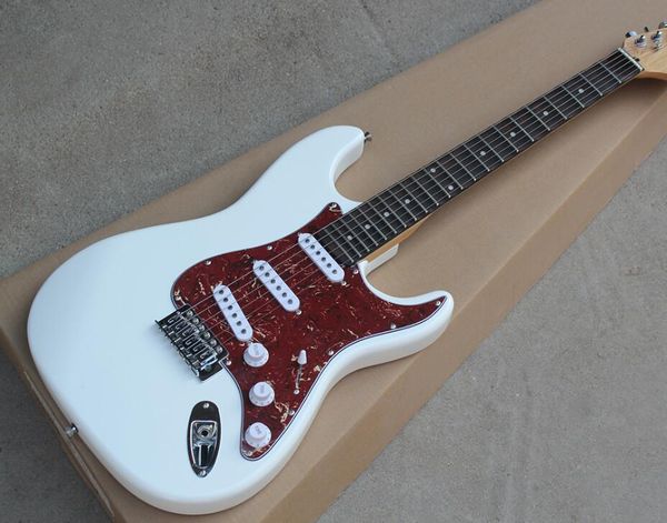 

бесплатная доставка завод пользовательские белого корпус электрогитара с фигурной палисандровой накладкой, красный жемчуг накладки, 3pickups
