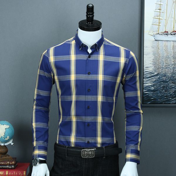 

caiziyijia fashion mens clothes men casual silm fit long sleeve plaid dress shirts cotton striped camisa masculina 3 colors, White;black