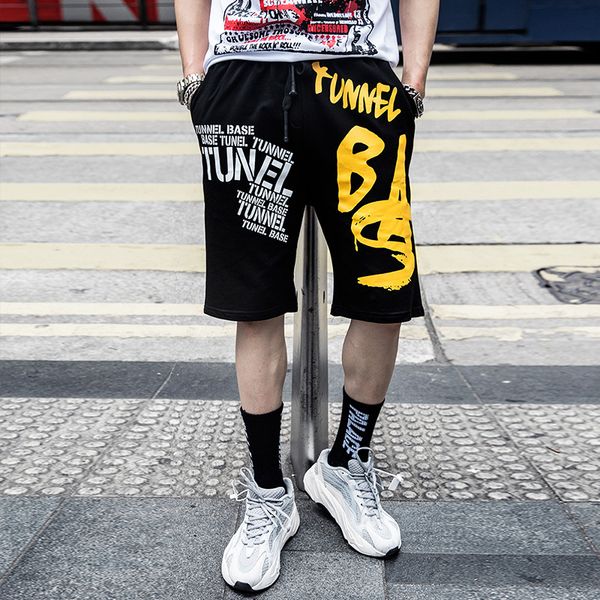 

american street hip-hop hip-hop men's and women's breezy sports shorts hallen's quintuples and beach men's trousers, White;black