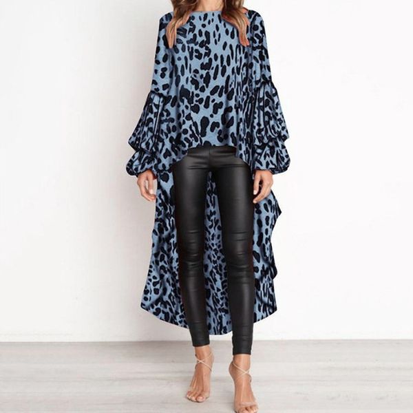 

fashion personality long sleeve leopard printed long style all-match blouses 2019 womens and blouses, White