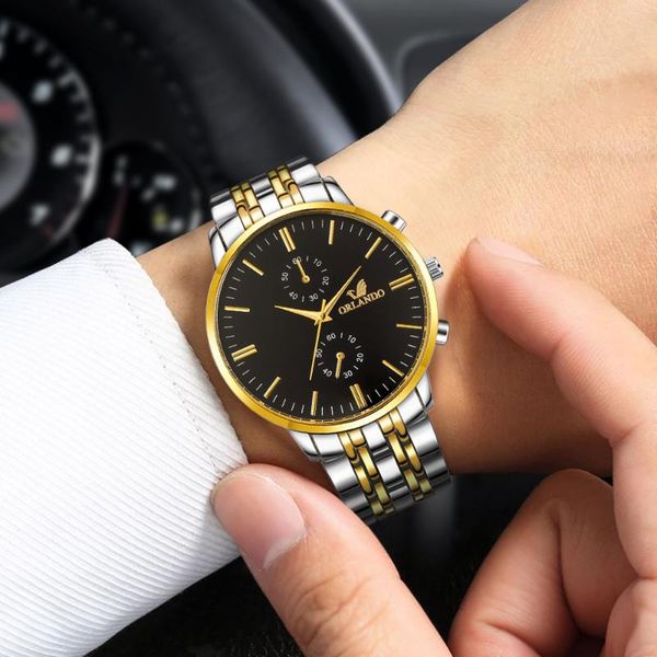 

2020 men's watch orlando men's quartz watch business clock gentleman casual fashion, Slivery;brown