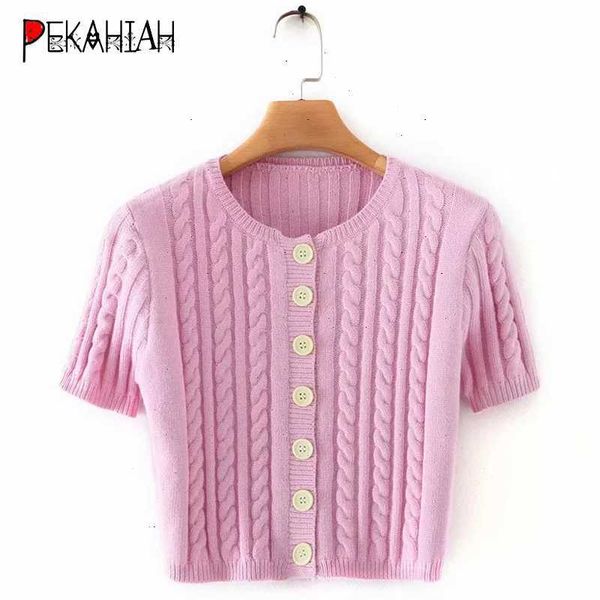 

women's knits & tees cute pink cardigan women crop sweater button cropped streetwear v-neck korean 2021, White