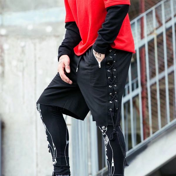 

2019 лето мужчины повседневная шорты хип-хоп хлопок бермуды ленты шорты работает черный уличная мужская drop shipping abz218, White;black