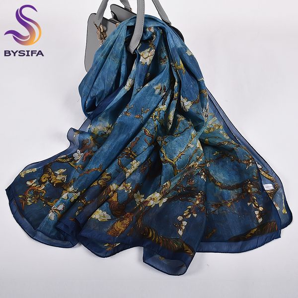 

orange blue winter women pure silk scarf shawl spring fall fashion large elegant classical long scarves wraps printed 180*110cm t200609, Blue;gray
