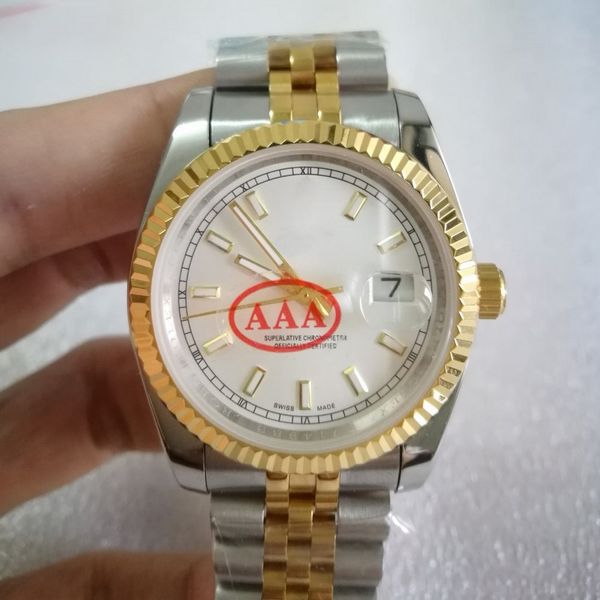 

men wristwatch 36mm automatic mechanical watch no battery sweeping movement date just self-wind stainless steel watches 623, Slivery;brown