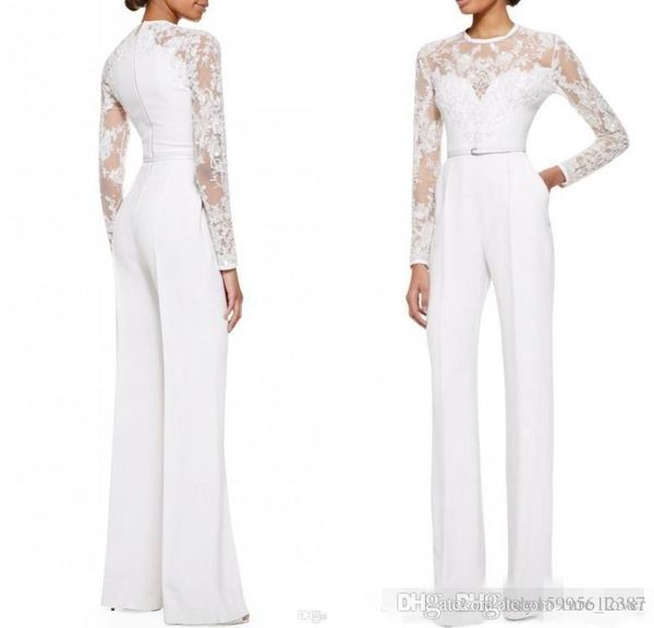 

2019 new white mother of the bride pant suits jumpsuit with long sleeves lace embellished women formal evening wear custom made 255, Black;red