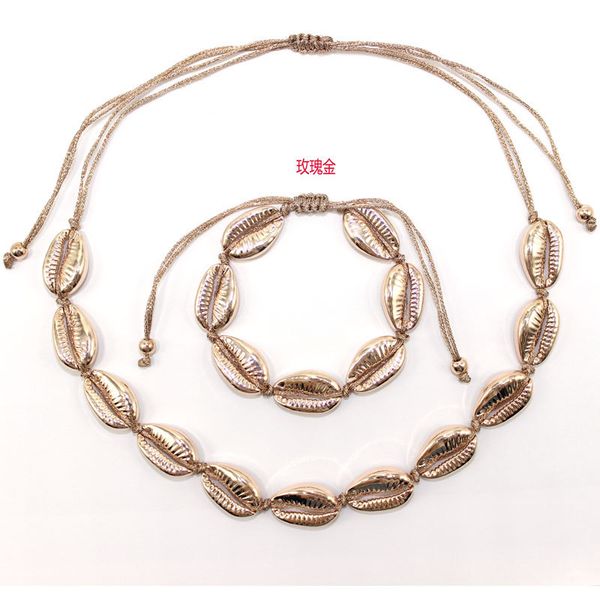 

exclusive design colorful zinc alloy seashell necklace&bracelet set hanging plating fashion combination jewelry, Silver