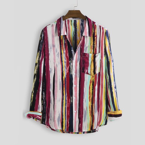 

colorful striped mens casual shirts fashion plus size graffiti shirts designer single breasted mens loose shirts, White;black
