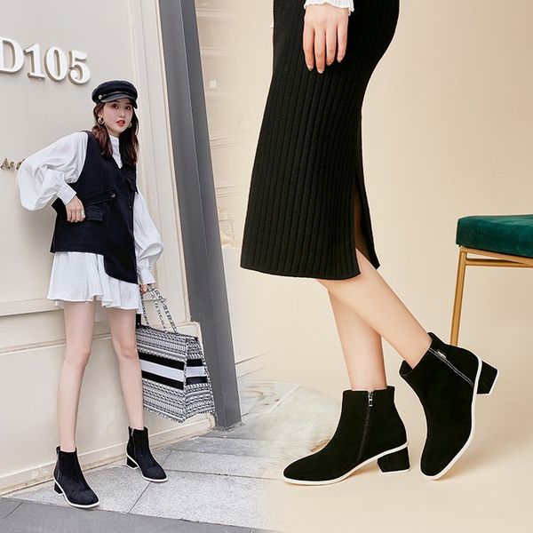 

elegant woman boots women shoes autumn luxury designer booties ladies zipper platform winter footwear boots-women rubber, Black
