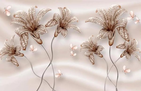

wallpaper for walls 3 d for living room 3d embossed jewel flower lily flower tv background wall