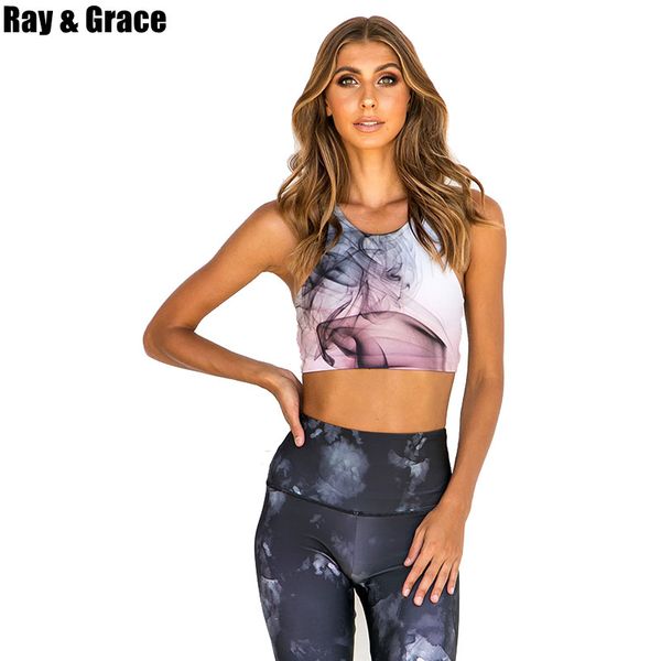 

ray grace female sport suit print fitness clothing breathable yoga set gym jogging suits sportswear running leggings women set, White;red