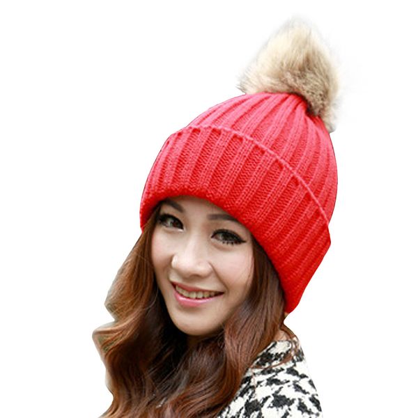 

2017 new fashion woman's warm woolen winter hats knitted fur cap for woman sooner state skullies & beanies accessories gorros