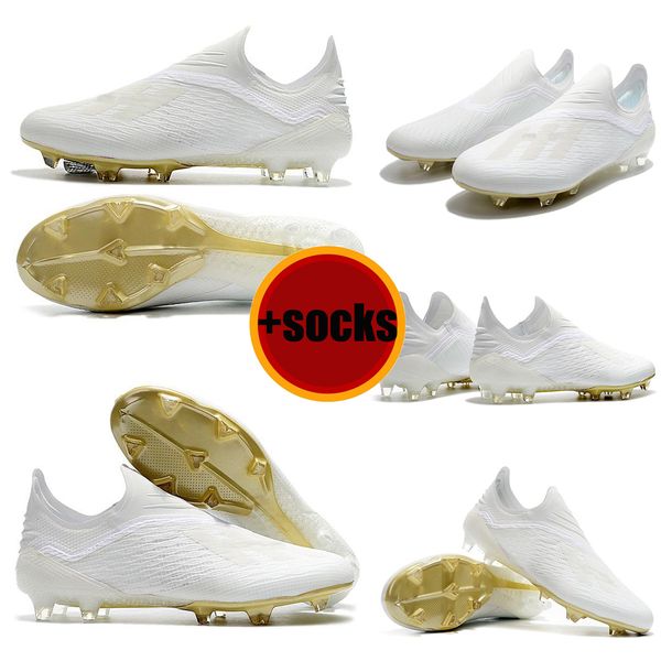 

white gold messi original football boots laceless x 18+ fg men soccer shoes pogba plating soles outdoor qaulity soccer cleats