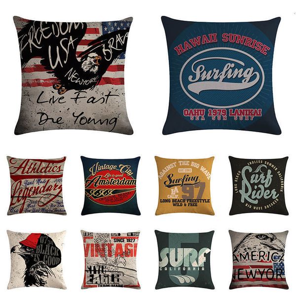 Vintage Letter Surfing Pillow Eagle Case Sofa Waist Throw Cushion