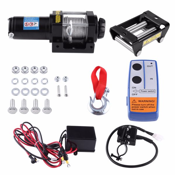 

oversea de es 4000lbs electric recovery winch kit atv trailer truck 15m high tensile steel cable car dc 12v remote control set