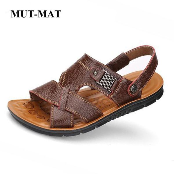 

2019 new summer genuine leather men's casual sandals classic beach male's slippers with metal decoration large size 38-48 shoes y2, Black