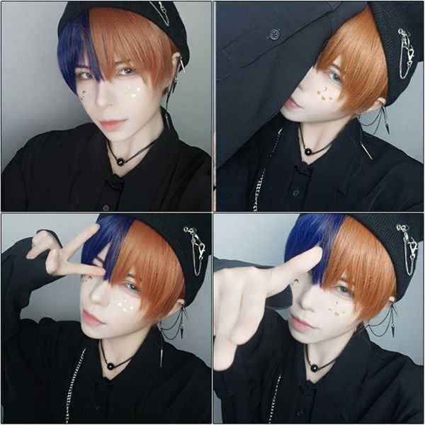 

buqi short cosplay wigs melanie martinez men's wigs brown blue straight with bangs for women party halloween, Black