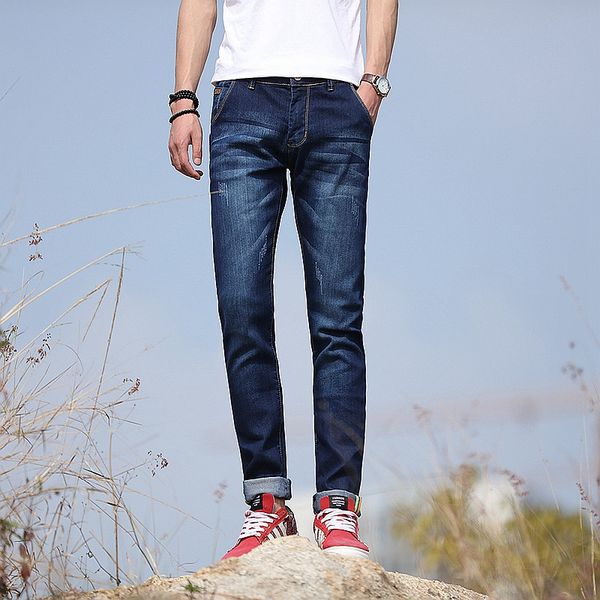 

2018 new fashion men's casual stretch skinny jeans trousers tight pants solid 5 colors, Blue