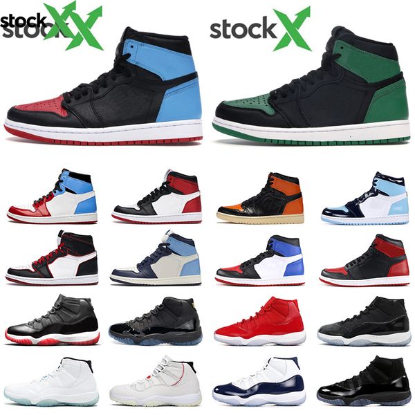 

men basketball shoes 1s high og unc to chicago pine green travis scotts 1 bred 11s concord space jam jumpman women sports sneaker, Black