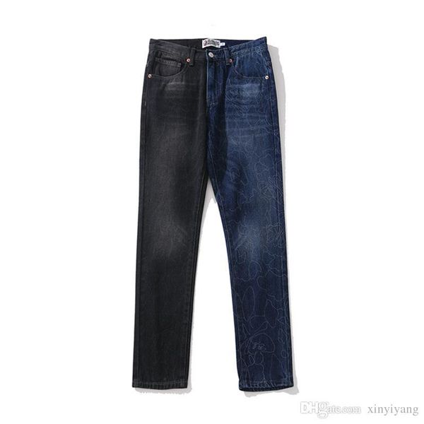 

tide brand new men's color matching wash jeans high street white edge wash old slim slim fit jeans, Blue