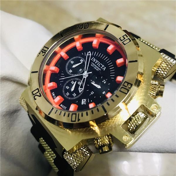 

2020 3a swiss cosc invicta logo men's big dial rotates satch timer multiple time zones silicone watches all functions work, Slivery;brown