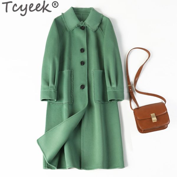 

tcyeek winter coat female elegant wool coat women clothes 2019 korean ladies long woolen jacket pink casaco feminino hiver 8a021, Black