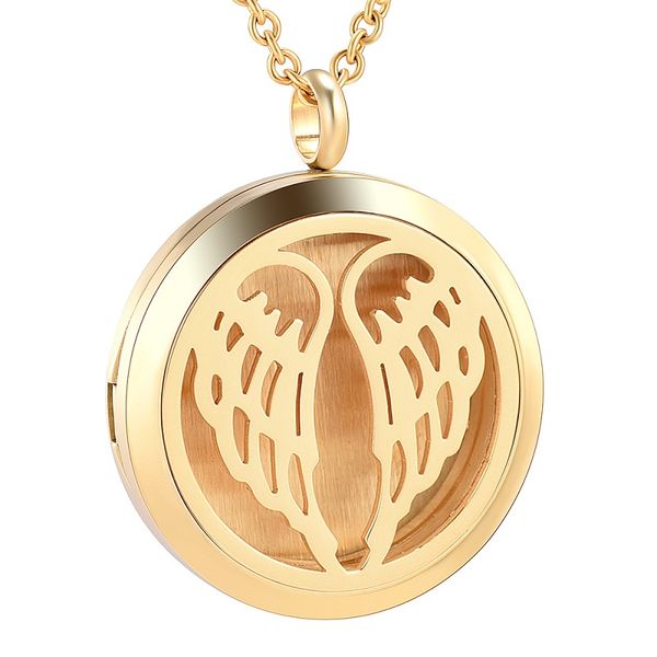 

stainless steel round wing aromatherapy pendant essential oils diffuser perfume 2 pads necklace with chain jewelry ijp0362, Silver