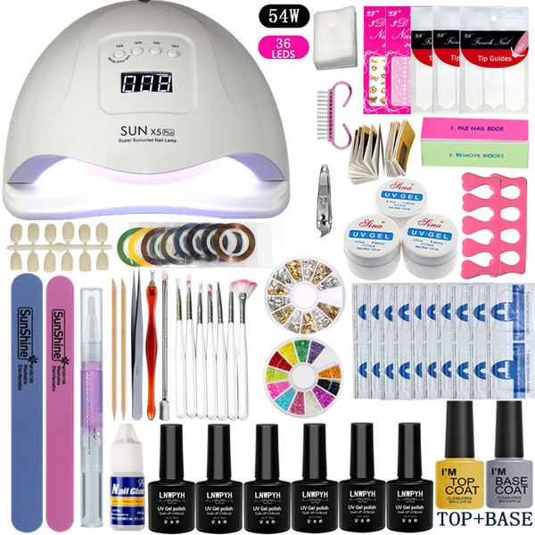 

nail set for manicure nail extension uv gel manicure kit 6 colors polish gel &base coat builder set polish