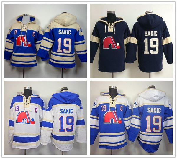 

Custom Quebec Nordiques Ice Hockey Hoodies 19 Joe Sakic Home Away White Black Blue