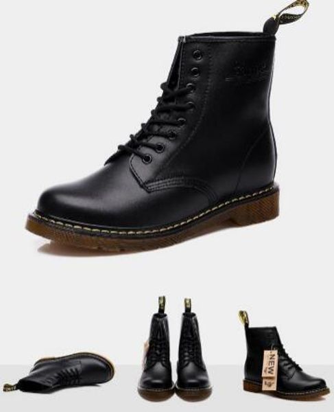 

classic dr1460 high-quality embossed logo couple high-round head martin boots lace-up british style tooling boots martins brand warm mo, Black