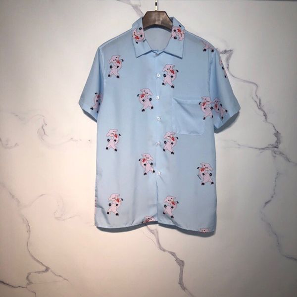 

2019 version full pig printed women men casual shirts hiphop streetwear men short sleeve shirts, White;black