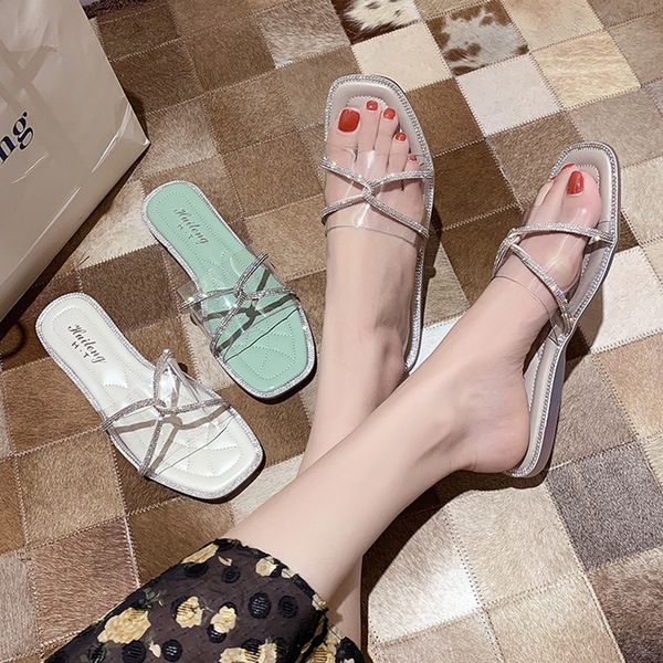 

glitter slides female shoes multicolored sandals transparent slippers shose women low summer woman fashion jelly soft, Black