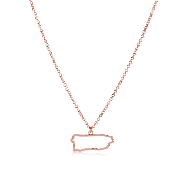 

5pcs outline north american puerto rico island map chain necklace hollow state geography country city hometown souvenir friend woman mother, Silver