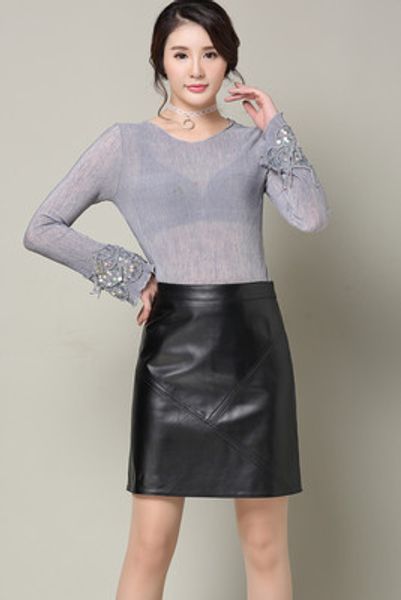 

2019 new fashion real sheep leather skirt o10, Black