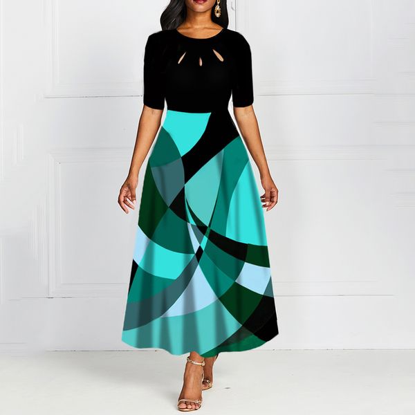 

половина рукава вокруг шеи bowknot vintage линия печати женщины макси платье стандарт-талии платье 2019 осень платье, Black;pink