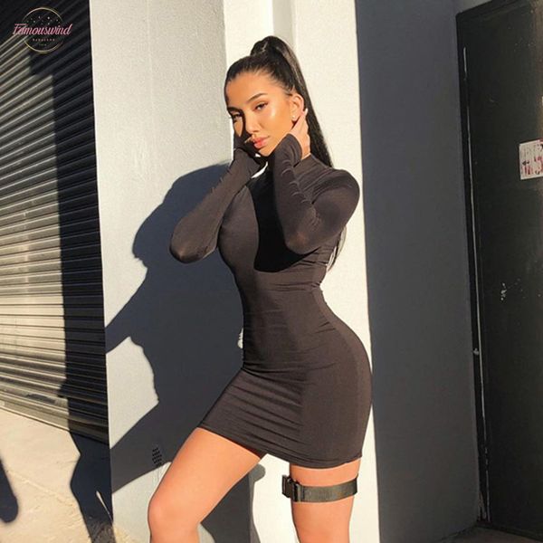

skinny women mini basic dress autumn new winter warm long sleeve slim winter pencil party dress vestidos, Black;gray