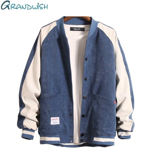

grandwish baseball jacket mens with button college patchwork jacket coat men plus size m-3xl bomber men fashion ,da743, Black;brown