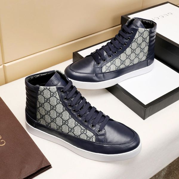 

2019p mens genuine leather lace up canvas high casual sport shoes luxury original logo printing platforms mnes casual shoes size 35-40