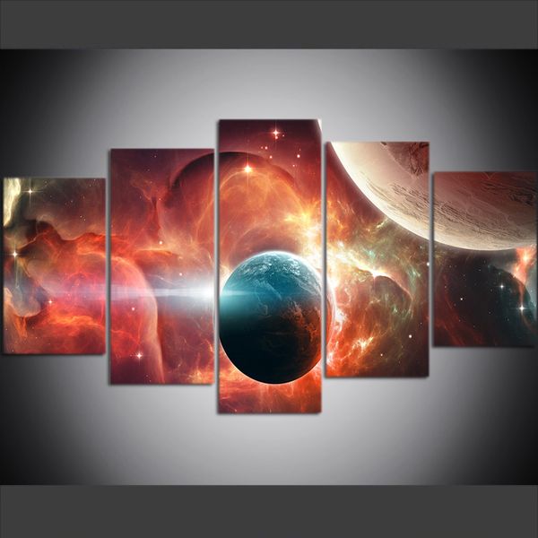 

5 piece large size canvas wall art pictures creative universe space planet poster art print oil painting for living room decor