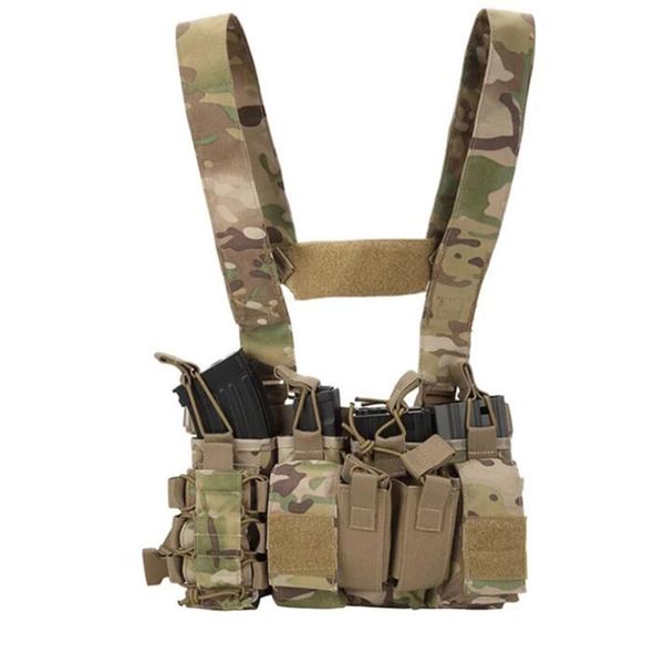 

outdoor tactical multicam black vest chest rig carrier vest mag pouches ak ar m4 hunting suspender shoulder molle magazine, Camo;black